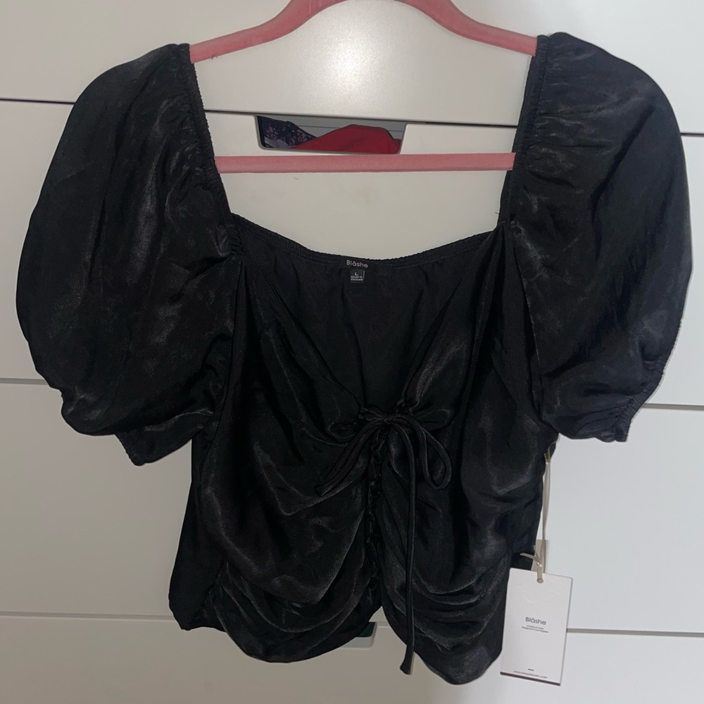 Satin Puff Sleeve Crop Top